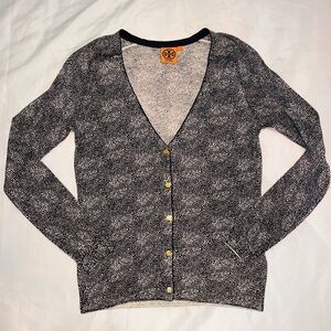 NWOT Tory Burch silk cashmere blend navy cream button up cardigan. Small